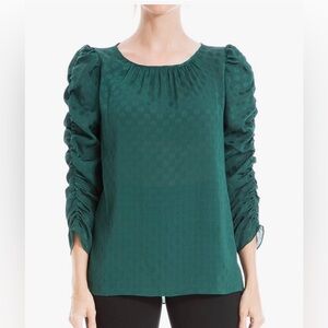Max Studio Women's Jacquard Shine Dot Ruched Sleeves Blouse size S Worn once!